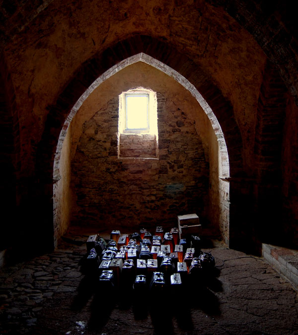 Exile IV - (suitcases, ligth, languages and voices) - Kure tower, Kalmar Castle, Kalmar Sweden 2009