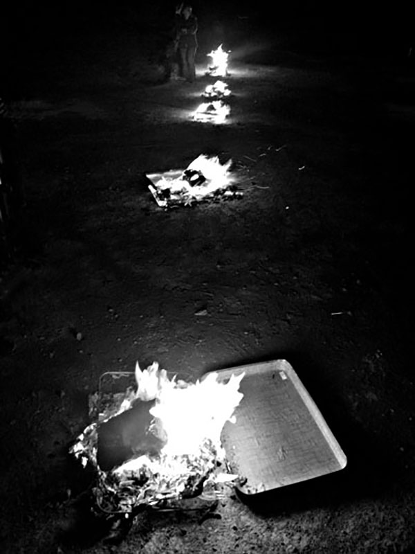 Exile II - (Suitcases, clothes, books and fire) - Kulturbrott, Öland Sweden 2005